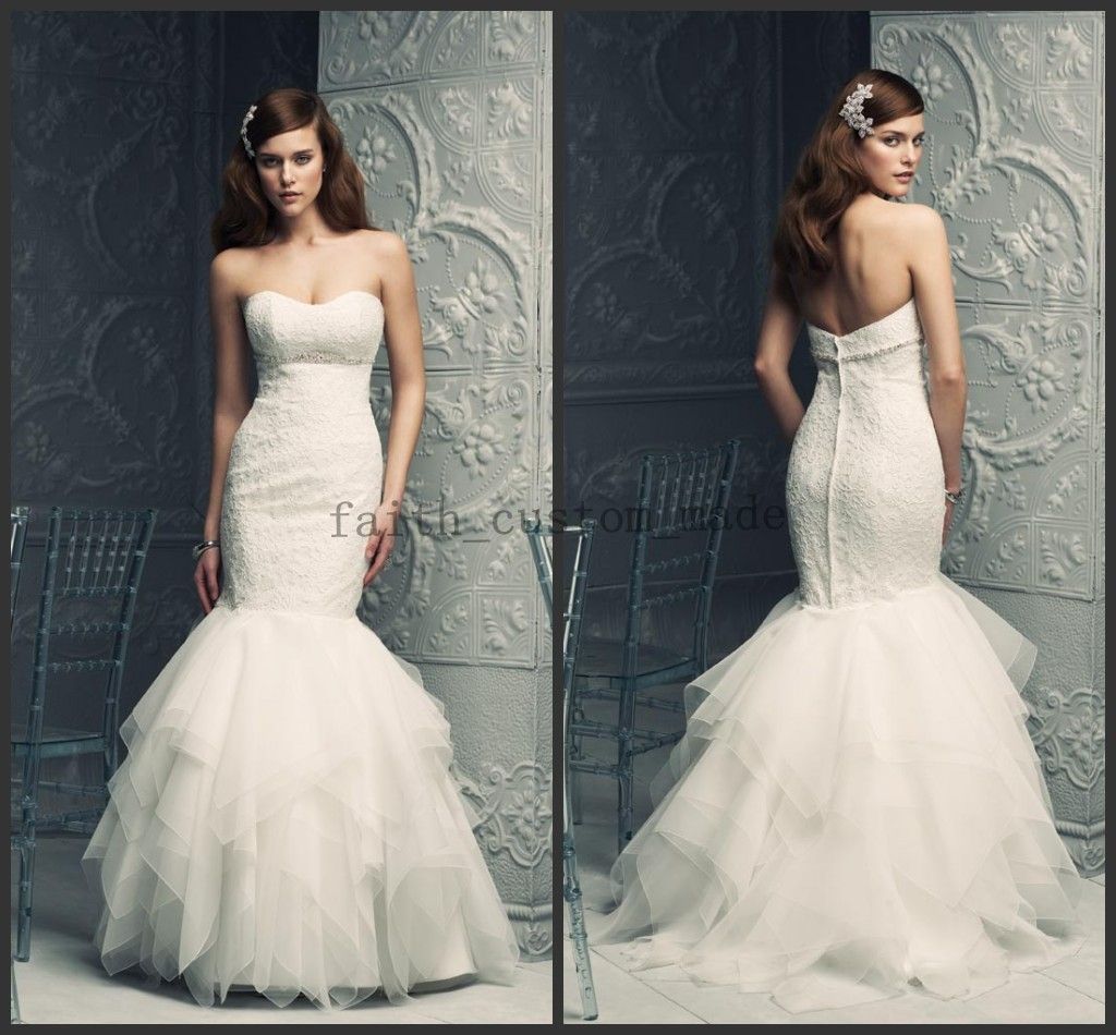 Cheap Ivory Mermaid Wedding Dresses Sweetheart Sleeveless Layered