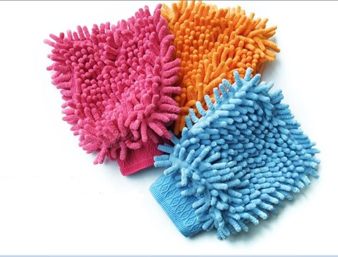 Wholesale 100PCS/LOT Microfiber Chenille Car Wash Glove Prvate Household Cleaning Cloth Single-Sided Auto Mitt free shipping
