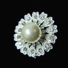 1,6 inch Verzilverd Clear Rhinestone Crystal and Cream Pearl Center Flower Broche
