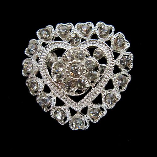 Silverton Zink Alloy Rhinestone Crystal Cut Out Heart Flower Pin Brosch