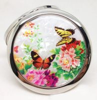 Wholesale Color Flower Round Cosmetic Mirror Shell Front Double Side Foldable Makeup Mirror Pretty Women Makeup Compact Mirror Valentines Gift