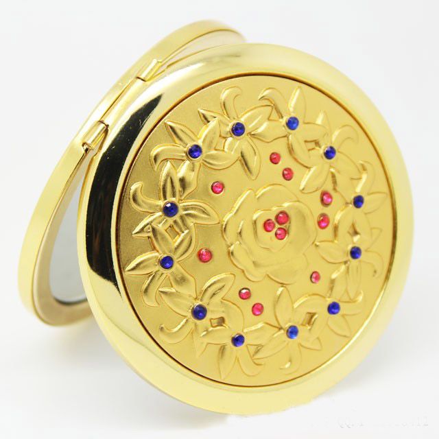 Gold Alloy Decorative Round Mirror Double Side Folding MINI Pocket Compact Mirror Women Flower Makeup Mirror Valentines Gift Favor5182132