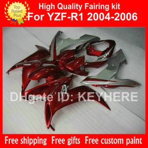 Özel Ücretsiz Yarış Kaplama Vücut Yamaha Fairings Kit YZF 1000 2004 2005 2006 YZF R1 YZFR1 04 05 06 Gümüş/Kırmızı Motosiklet Parçaları