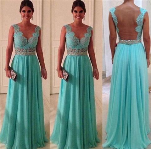 Illusion Blue Chiffon Vintage Evening Gowns 2016 Sexy V Neck Beaded ...