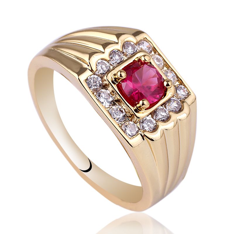 2019 Unique Mens Red Ruby Gold Filled Sterling Silver Ring 925 MAN GFS