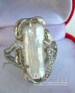 encantadora concha branca pérola prata anel de mulher Tamanho: 7.8.9