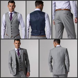 Top Selling Light Grey Two Buttons Groom Tuxedos Best Man Peak Lapel Groomsmen Men Wedding Suits Bridegroom (Jacket+Pants+Tie+Vest) H780