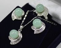 Wholesale cheap New! Beautiful silver crystal green jade pendants Stud earrings rings