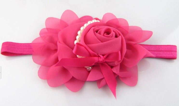 Colorful Baby Girls chiffon Headband for Photography props rose pearl flower Headbands 