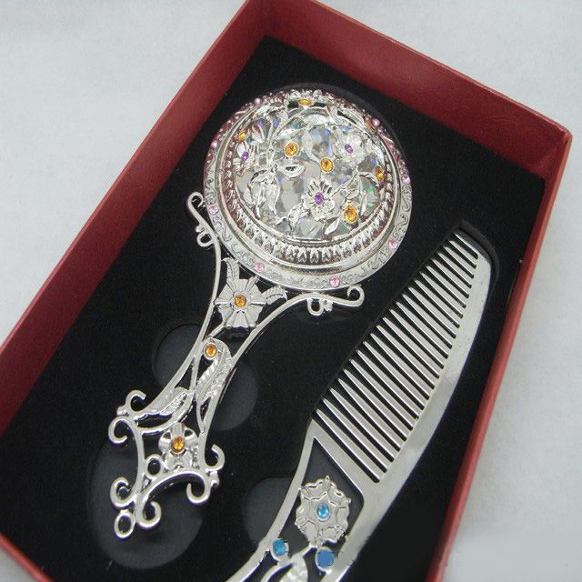 2015 Decor Mirror and Comb Set Rhinestone Handle Mirror Hair Comb Cosmetic Products lot HZ0367900924