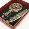 Collectable Decorative Makeup Mirror and Comb Rhinestone Flower Engrave Bronze Handle Mirror Art Craft Portable Women Make Up Mirr5294529