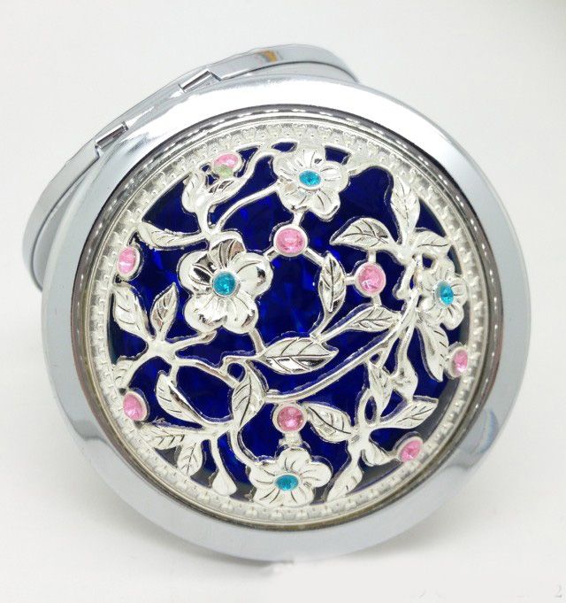 2015 argent fleur motif mignon Compact miroirs cosmétiques grossissant miroirs maquillage ensemble lot5959101