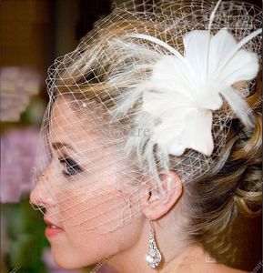 Upscale acessórios do casamento Beaded Pena Net casamento Bridal Bird Cage Hat Véu Branco Marfim em Promoção