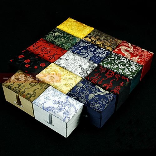 Mały prostokąta bawełniana bawełniana pudełko na prezent Floral tkanina Opakowanie Chińskie jedwabne brokat Trinket Crafts Stone Kolekcja przechowywania 7624440