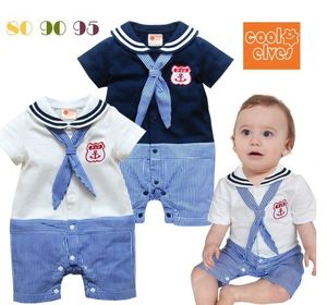 Vestiti estivi per bambini Tute per bambini blu risvolto a righe Pagliaccetti per neonati a manica corta 2 colori 3 taglia 6 pezzi / lotto