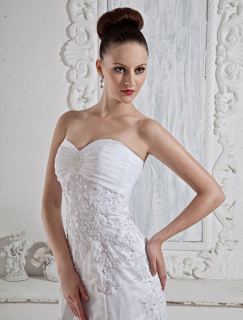 wholesale - white elegant a-line strapless empire waist beading