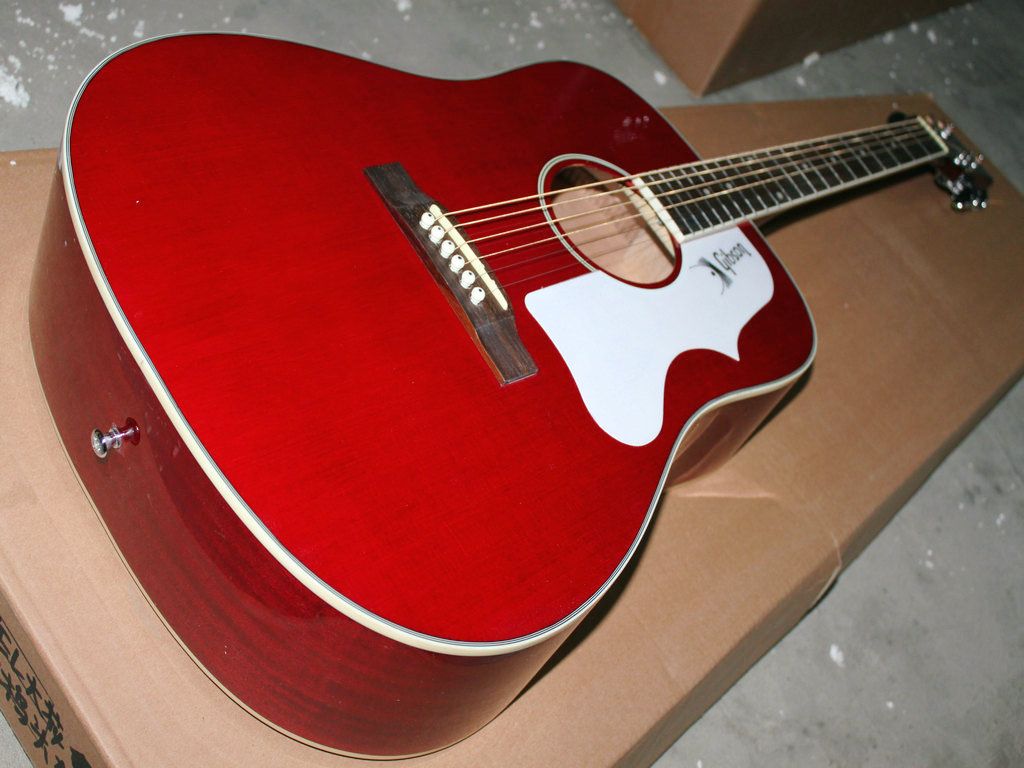 Classic Red SJ200 Acoustic Electric Guitar Top Musical Instruments