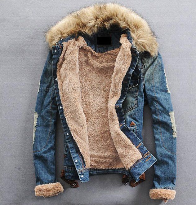 2013 New Mens Thick Fur Collar Denim Jacket Denim Jacket Lovers From