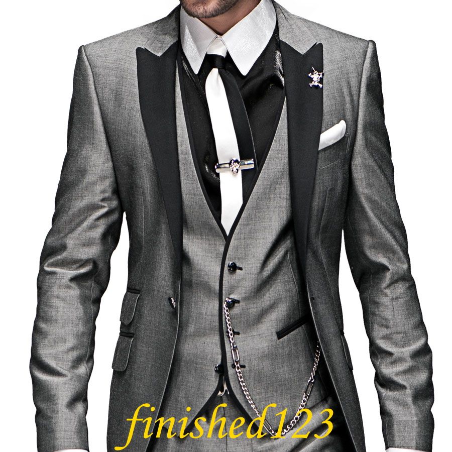 Vendita grigio chiaro un bottone picco risvolto smoking dello sposo groomsmen uomo giacca da sposa abiti da ballo giacca pantaloni gilet cravatta3377
