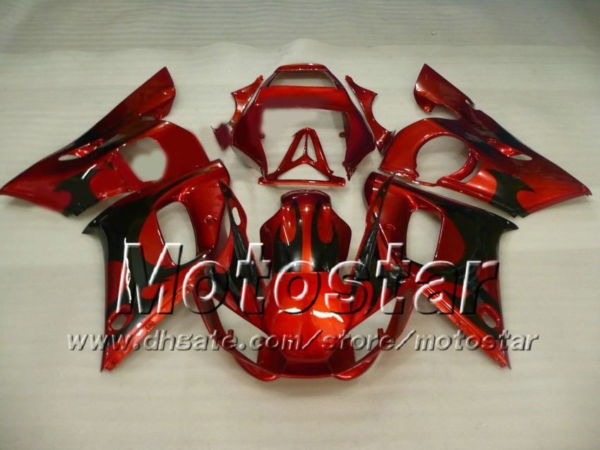 Bodykit carene YAMAHA YZF-R6 1998 1999 2000 2001 2002 YZFR6 YZF R6 YZF600 kit carena racing personalizzato rosso fiamma nero zs17