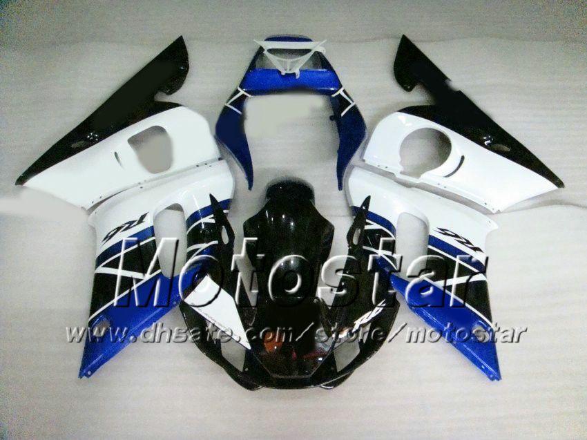 Fairing för Yamaha R6 YZF-R6 98 99 00 01 02 YZF-R6 YZFR6 1998 1999 2000 2001 2002 White Dk.Blue 69m