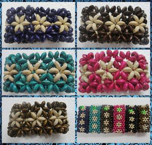 Low Price 6 Colors Nature Wood Beads Flower Bracelet Wooden Elasticity Bracelet Fashion Jewellery