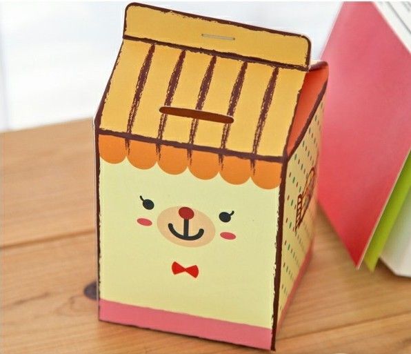 ! Korea Stationery Fashion Cute DIY Paper Milk Carton Shape Coin Bank