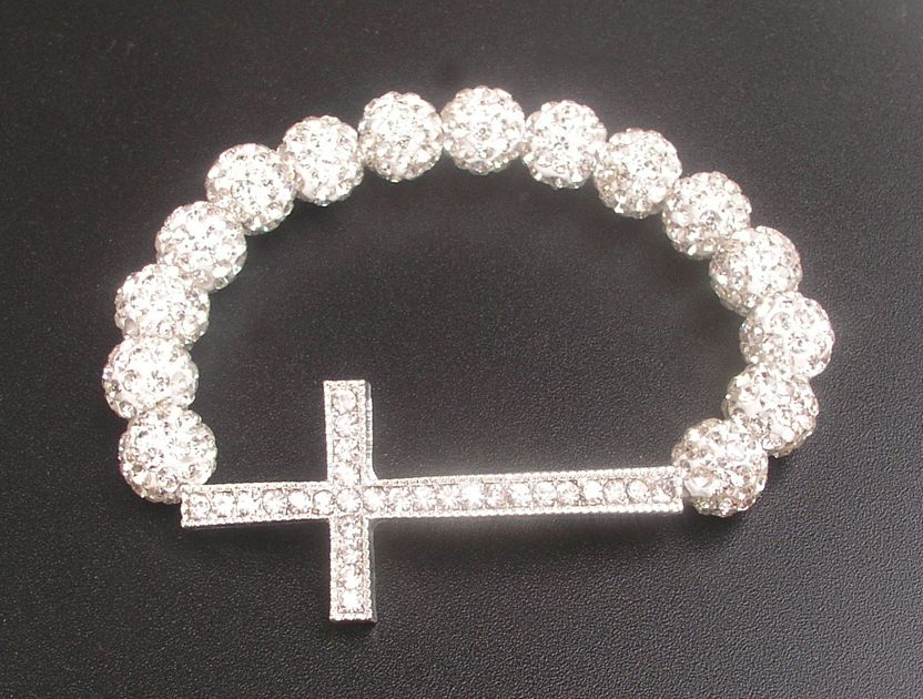 12 peças por forma artesanal brilho prata encantos liga Clay Cross pulseira ajustável de jóias lote das mulheres
