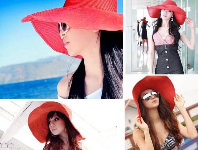 

Hawaii Beach Cap Wide Large Floppy Brim Summer Beach Sun Straw Beach Derby Hat Cap Packable Flexible Sun hat Holiday hat, Red