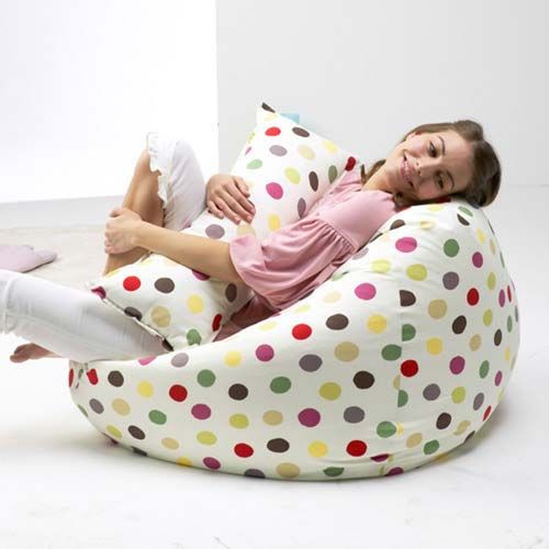 Red Dots Polka Beanbag Chair, High Back Support Bean Bag Recliner, Fashion Adults Sitting