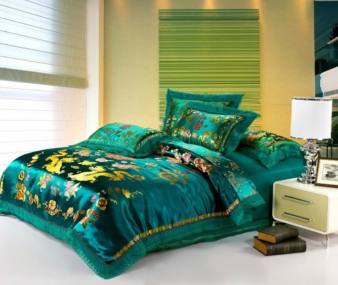 Tranditional Tapestry Satin Green Dragon Phoenix Wedding Bedding Sets For Queen King Comforter Duvet Cover Sheet Bed In A Bag Gifts From Shanwei 115 58 Dhgate Com Queen King Comforter Duvet Cover, Tapestry King Bedding