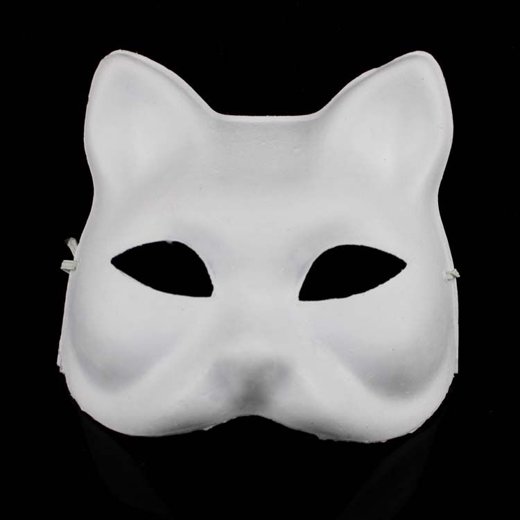 Unpainted Blank White Paper Pulp Cat Mask för kvinnor Miljö DIY Fine Art Painting Program Masquerade Party Half Mask 10st / 