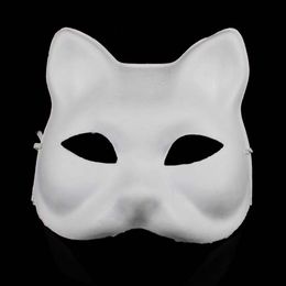 Unpainted Blank White Paper Pulp Cat Mask for Women Environmental DIY Fine Art Painting Programs Masquerade Party Half Mask 10pcs/lot