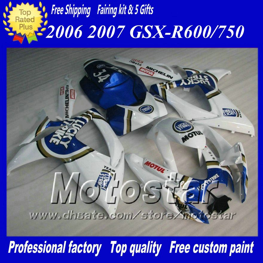 

Injection mold fairing kit for SUZUKI 2006 2007 GSXR 600 750 K6 GSXR600 GSXR750 06 07 R600 R750 Lucky Strike fairings set, Multi-color