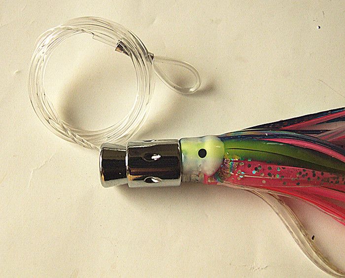 Fiske locka mjuk bläckfisk kjol bete hav fshing tackla trolling fiske lure koppar huvud dubbla kjolar med lne och krok 6.5inch / 40g