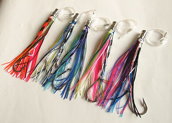 Fishing Lure Soft Octopus Skirt Bait Sea Fshing Tackle Trolling Fishing Lure Copper Head Double Skirts with Lne and Hook 6.5inch/40g