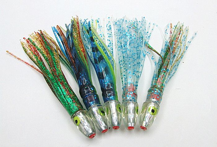 Nouveau poulpe jupe appâts de pêche leurres de pêche pêche à la traîne en mer leurres résine tête double jupe 4 pouces/6.5g couleur mélangée