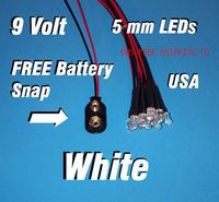 ücretsiz kargo 5pcs / lot LED - 5mm ÖN KABLOLU LED'ler 9 VOLT ~ BEYAZ ~ 9V önceden telle