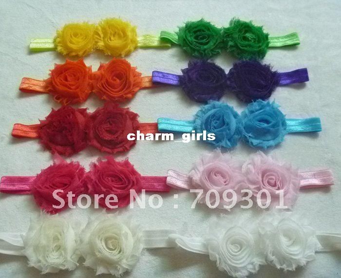 

Double Shabby Frayed Flower Headbands Girl Headbands Newborn Headband 15 Colors In Stock, Red
