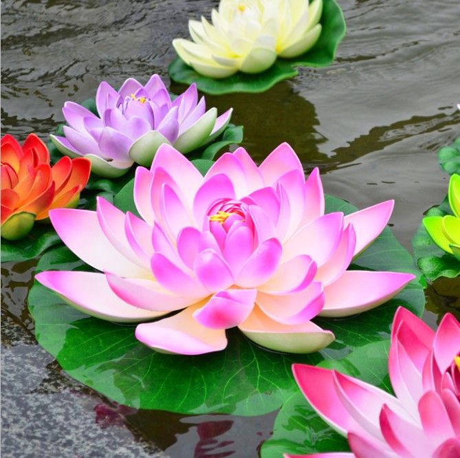 29CM Simulation Lotus Flower Artificial Silk Lotus Floating Water Flower Home Garden Decor Pink ...