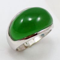 Tibet Massiv Silber Natürliche grüne Jade Schmuck Ring Größe: 7,8,9 #