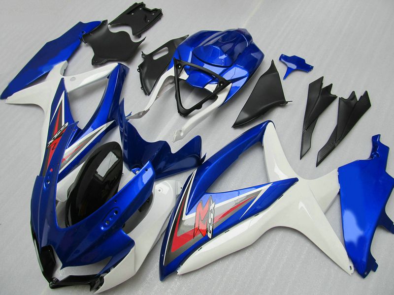 GSXR 용 파란색 흰색 빨간색 페어링 키트 750 750 2008 2009 K8 GSXR600 GSXR750 08 09 맞춤 페인트 10