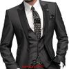 Slim fit One Button Charcoal Grey Groom Tuxedos Best Man Peak Black Lapel Groomsmen Men Wedding Suits Bridegroom (Jacket+Pants+Tie+Vest) F2