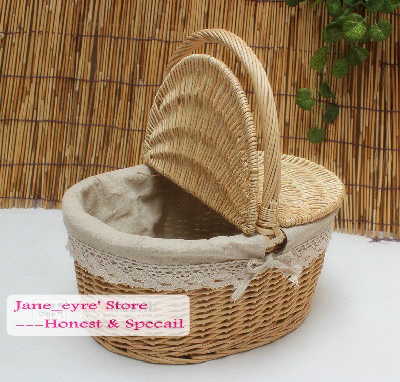 Wicker / Willow Picnic Basket With Handle Cleaning Basket Storage