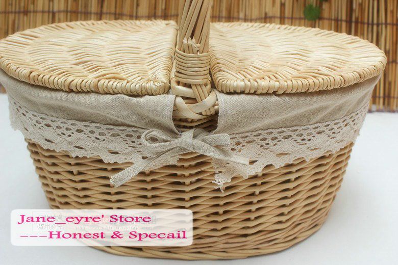 Wicker / Willow Picnic Basket With Handle Cleaning Basket Storage