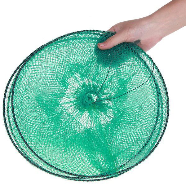 Foldable 3 Sections Fish Lobster Crawfish Crab Trap Hoop Mesh Net For