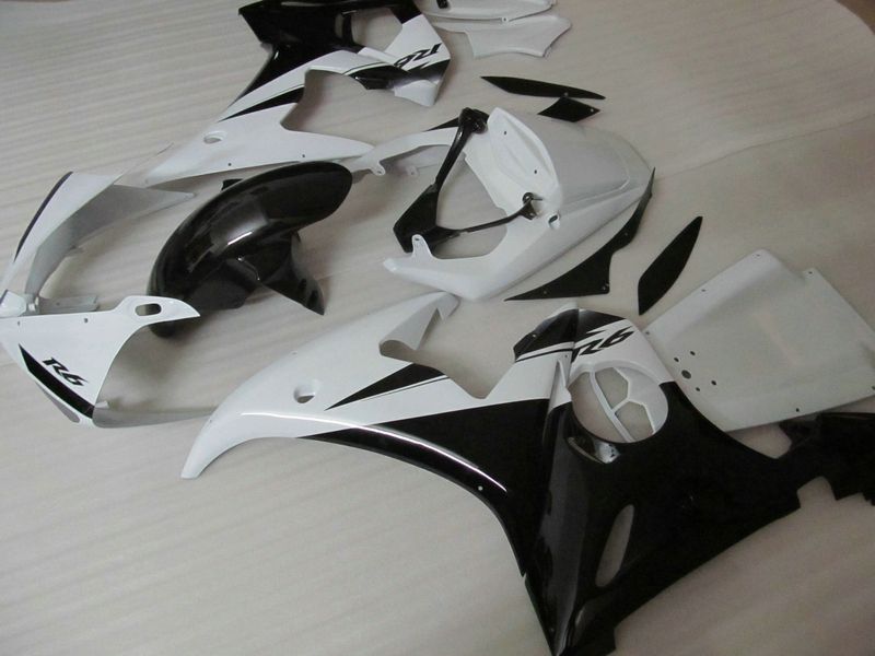 أسود أبيض ABS Fairing لياماها R6 2003 2004 2005 fairings YZFR6 03 04 05 طقم هدية كاملة + هدية مجانية