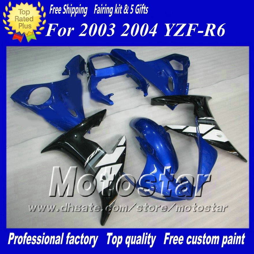 5ギフトフェアリングキット2003 2004 YZF-R6 03 04 YZFR6 YZF R6 YZF600ブルーブラックフェアリングボディキットZS36