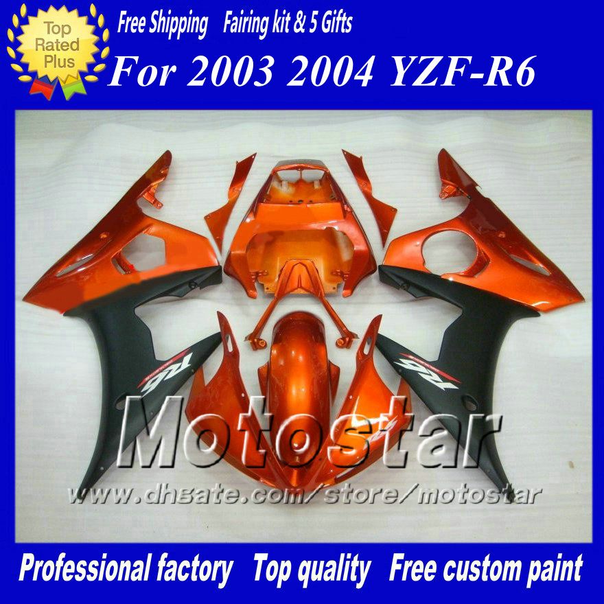 5 Gifts racing fairing kit for YAMAHA 2003 2004 YZF-R6 03 04 YZFR6 YZF R6 YZF600 orange red black fairings body kit zs43