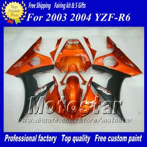 5 gåvor racing fairing kit för yamaha 2003 2004 yzf-r6 03 04 yzfr6 yzf r6 yzf600 orange röda svarta mässor kroppssats zs43